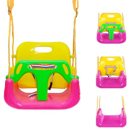 IFOYO 3-in-1 Swing Seat, Adjustable High-Back Secure Baby Swing Seat for Outdoor and Playgrounds Play, Detachable and Portable Toddler Swings with Safety Harness for Kids 6 Months - 8 Years (Pink)