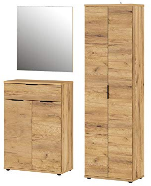 Germania 3-tlg. Garderoben-Set 8557-243 GW-Fremont, bestehend aus Schuhschrank, Spiegel und Garderobenschrank, im Dekor Navarra-Eiche-Nb., 149x199x37 cm