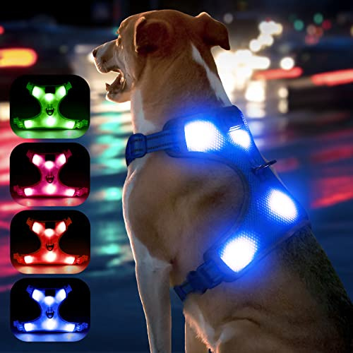 YFbrite Leuchtendes Hundegeschirr, über USB wiederaufladbar, LED-Haustiergeschirr, blinkend, Nachtsichtbarkeit, verstellbar, reflektierend, leuchtet im Dunkeln für Sicherheit, leuchtet im Dunkeln