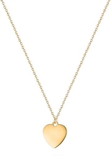 day.berlin Damen Herzkette Liv 18k vergoldet | Halskette 45+5cm mit Herz Anhänger 15x15mm, 316L Edelstahl nickelfrei und wasserfest