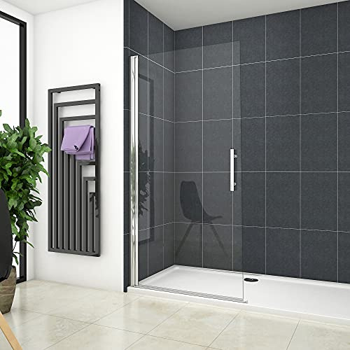 Aica Sanitaer Pantalla de ducha de vidrio templado de 6 mm con tratamiento antical, 86x195 cm, cromo pulido