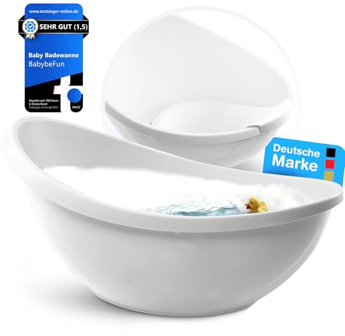 BabybeFun Baby Badewanne mit Badewanneneinsatz für Neugeborene [Testsieger] Rutschfeste Babybadewanne für Babys und Kleinkinder [0-12 Monate] Babywanne für Dusche Badewanne Weiß