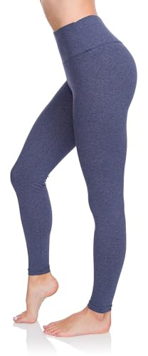 SOFTSAIL Leggings i bomull med hög midja för kvinnor, full längd, magkontroll, sport, gym, yoga, fitness, stretchiga byxor, enfärgade, slimmande, plus storlekar, LWP, denim, 52 SE