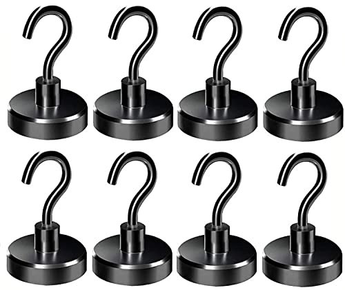 Magnethaken Extra Stark 45KG Neodym Magnet Haken für Grill Werkzeug Drehbar Magnetischer Haken Magnet mit Haken für Decke Magnettafel Küchens Büro 8 Stück Schwarz