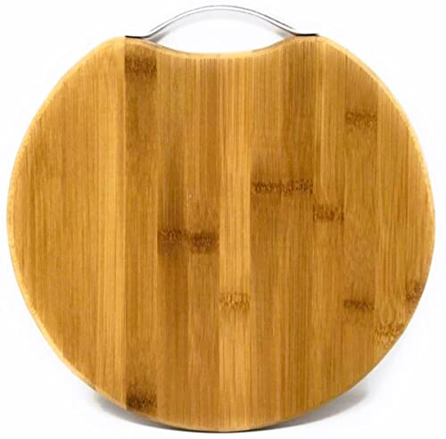NARMA® Round Woden Multipurpose Natural Bamboo Chopping Board with Handle for Kitchen Cutting Meat Veggie Cheese Bread eco-Friendly, Easy Grip for Chef Tray (34 CM)
