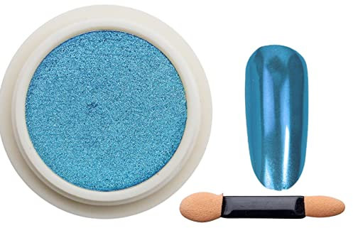 Light Blue Chrome Mirror Nail Powder, LILAH'S NAILS. Metallic Nail Art Pigment Powder Set, Shiny Nail Glitter Powder with Magic Mirror Effect for Nail Art Design Decoration.