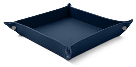 Eglooh - Iris - Taschenleerer aus echtem Leder Blau - Schreibtisch-Organizer mit modernem Design - Ablagefach für Schlüssel, Münzen, Schmuck - cm 18 x 18 - Made in Italy