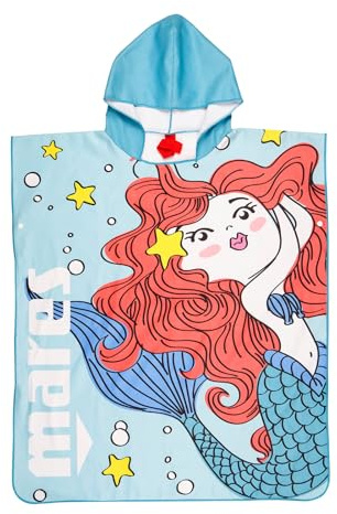 Mares Seaside Poncho Junior, Polyester-Mikrofaser Bademantel Badeponcho Strandtuch Kinder, Meerjungfrau, Aqua