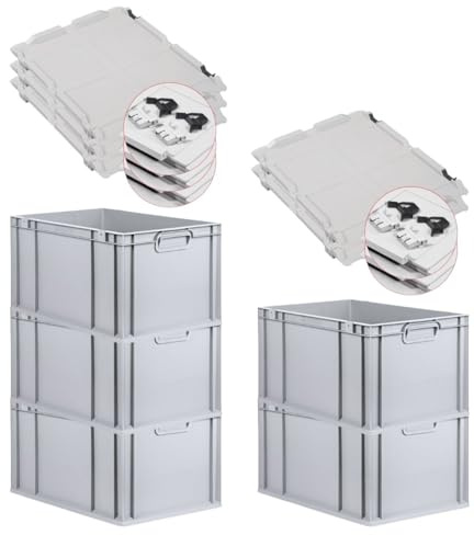 PROREGAL SuperSparSet 5x Eurobox NextGen Economy mit Scharnierdeckel & schwarzen Verschlüssen | Griffe geschlossen | HxBxT 32x40x60cm | 65 Liter | Eurobehälter Transportbox Transportbehälter