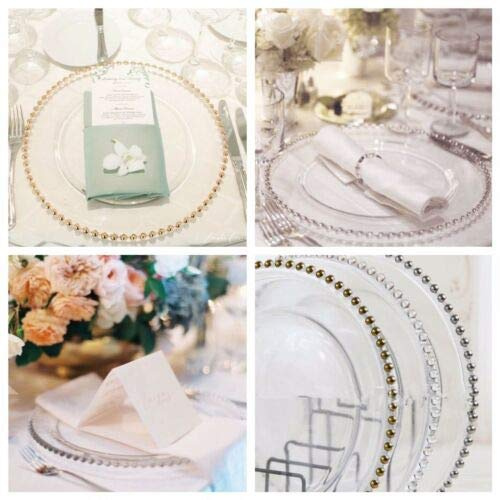 H Homedelight1234 Glass Beaded Charger Plate Weddings Events Decor (Silver, 4 PCS)