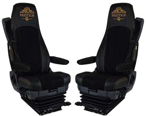PRESTIGE LINE Coprisedili per Camion in SCANIA Serie R, Serie S Configurazione C Sedili del Conducente e del Passeggero con Cintura di Sicurezza Nero - Set coprisedile Resistente