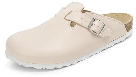 VITAFORM Leder Clog - Made in Germany - Geschlossene Pantolette Damen Beige - Aus nachhaltig gegerbtem Leder - Auch als Hausschuh