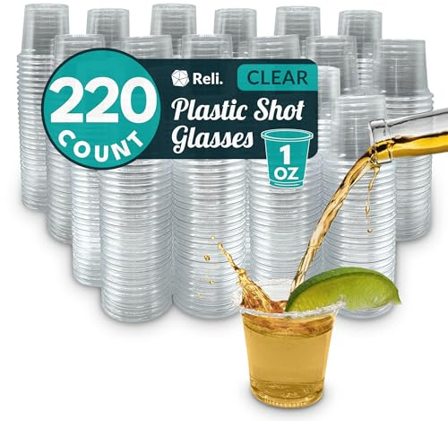 Reli. (220 Count 1 oz Plastic Shot Glasses Disposable | Clear Jello Shot Cups | Mini Plastic Cups for Party, Sauces, Samples | BPA Free, Shatterproof, 1oz Mini Glasses Disposable