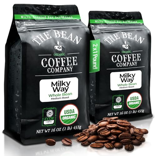 The Bean Organic Coffee Company Milky Way, Medium Roast, Whole Bean Coffee, 16-Ounce Bags (Pack of 2)