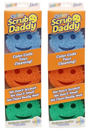 Scrub Daddy, Paquete Variado de esponjas antiarañazos y Multiusos de Cocina. Sin BPA y Fabricadas con Espuma de polímero Que resiste a Las Manchas y olores, 3 o 2 Unidades, Coloridas