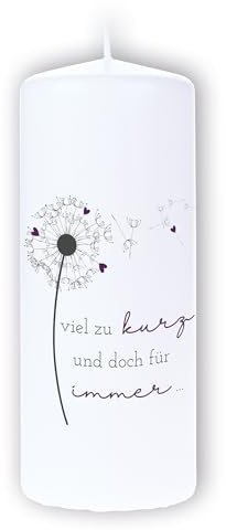 DOLORINO Trauerkerze mit Spruch Viel zu kurz und doch für immer | liebevolles Symbol des Trostes | made in Germany | 44 Std. Brenndauer | 15cm