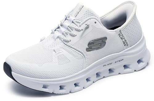 Skechers Damen Hands Free Slip-ins Glide-Step Pro Sneaker, White Mesh/Silver Trim, 39.5 EU