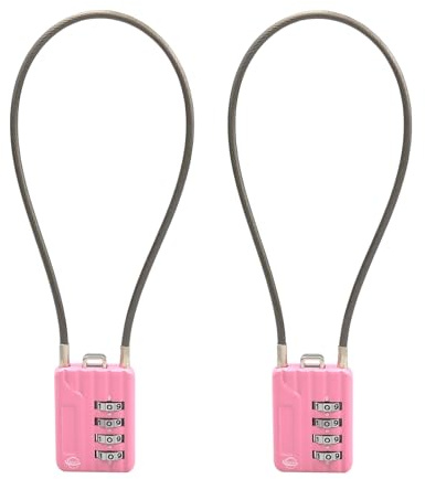 SISAV 4-siffriga kabelkombinationslås 30 cm kabel för skola gym skåp, hjälm, arkivskåp, verktygslåda, bagage resväska, ryggsäck, kabel 3 mm diameter, rosa (2-pack)