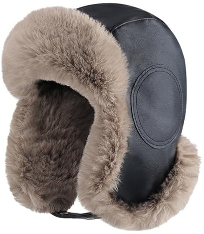 Cozomiz Kunstleder Wintermütze Warme Fliegermütze with Ohrenschützer für Herren Damen Fellmütze Kunstfell Russenmütze Pilotenmütze Hut Trappermütze für Ski Outdoor Schwarz
