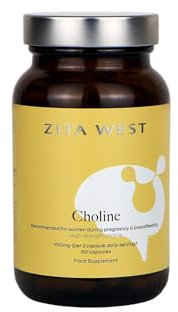 Zita West Choline Supplement - 400mg Choline Bitartrate for Pregnancy & Postnatal Support, 60 Capsules (1 Month Supply)