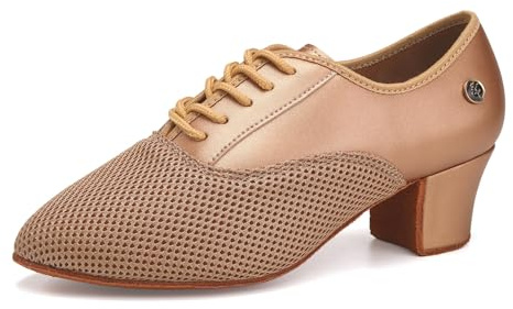 RUYBOZRY Scarpe Allenamento Ballo Donna Punta Chiusa Latin Salsa Scarpe da Ballo da Sala con Lacci Marrone EU 38.5