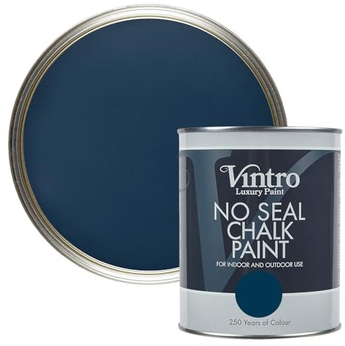 Vintro Paint | Navy Blue No Seal Chalk Paint | Interior & Exterior Use | Furniture | Walls | Wood | Metal | 1 Litre (Picasso Blue - Navy Blue)