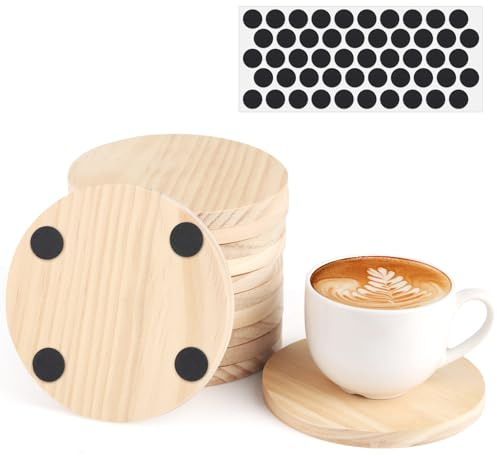 12 Stück Holzuntersetzer, 10cm Blanko Natur-Holz Untersetzer, Rund Coasters für DIY Architektur Modelle Zeichnung, Holzgravur, Holzbrennen, Untersetzer Gläser