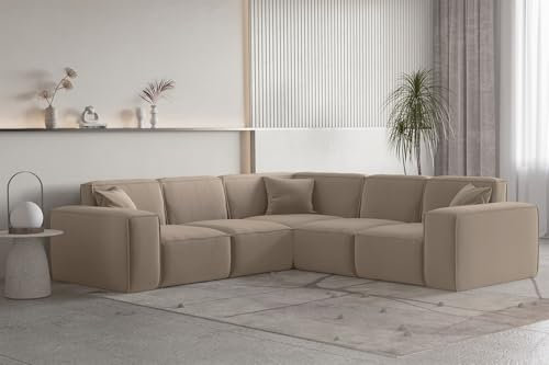 Fun Möbel Ecksofa Designersofa CELES Premium in Stoff Opera Velvet Seite Universal (Sand)