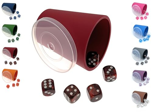 DiceCupFlex - Flexibler Würfelbecher mit Deckel inkl. 6 Würfel - Made in Germany (Dunkelrot)