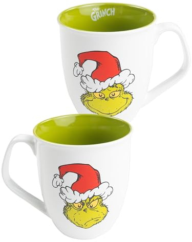 United Labels Tasse à café Grinch 350 ml, vert blanc, céramique, Noël