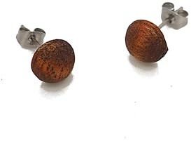 Kleine Runde Ohrstecker mit Verschluss 8 mm, verschiedene edle Hölzer mit schöner Maserung, handgemacht aus Echtholz, hautverträglicher Edelstahl, Kugel Form