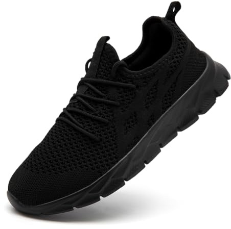 ZDFQLGV Herrskor sneakers slip-on utomhus tennisskor bekväma löparskor för gator fritidsskor lätta andningsbara träningsskor skor, En svart, 46 EU