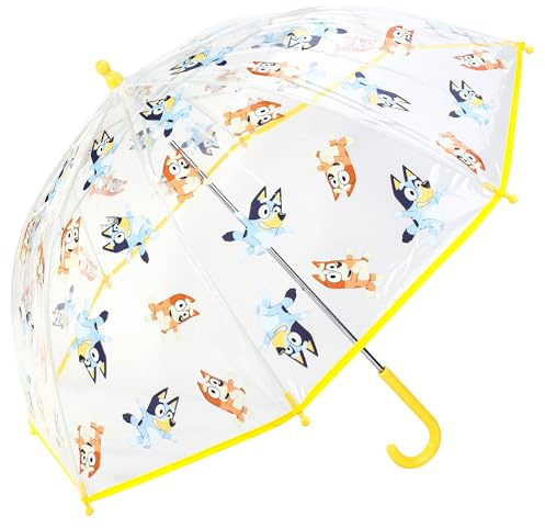 TDL Kids Bluey Umbrella, Yellow Lightweight Windproof Dome Umbrella for Boys and Girls, 69cm Clear POE Transparent Canopy with Easy Grip Hook Handle, Small & Compact, for Toddlers