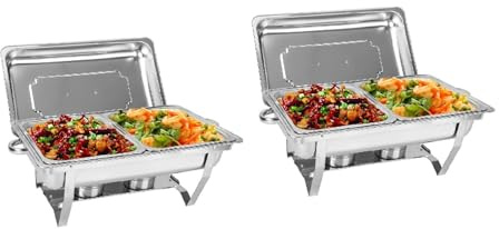 Youyijia 2er-Pack 9-Liter-Edelstahl-Buffetwärmer mit klappbaren Beinen | 2er-Pack 9-Liter-Edelstahl-Warmhaltebehälter mit klappbaren Beinen. Ideal für Catering, Buffets und Partys. Das robuste