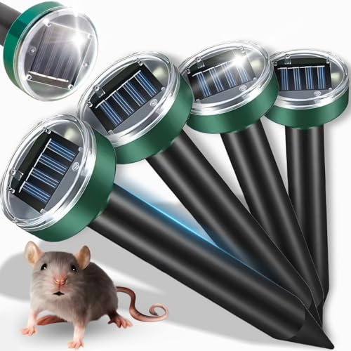 Retoo Repellente per talpe ad ultrasuoni, 4 pezzi, frequenza variabile da 400 a 1000 Hz, distribuisce efficacemente fino a diverse centinaia di metri di superficie, per esterni, efficace controllo dei