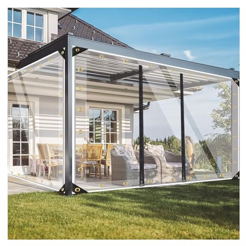 Strapazierfähige, transparente, wasserfeste Plane mit Reißverschluss und Ösen, dicke Vinylabdeckung für Schutz im Freien, 2,4 x 3 m (H x B x B)