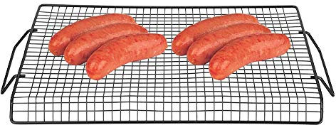 BBQ Grill Mesh, Double Ear Non Stick Paint Grill Net Square Mesh Mat Portable with Handle Iron Barbecue Tool Sets Outdoor Sheet Grid Non Stick Rack Net for Outdoor Party Camping