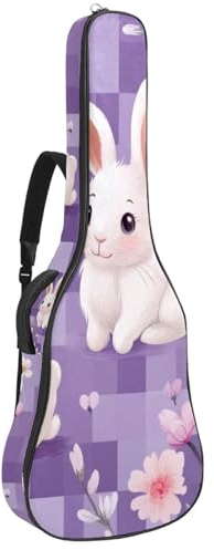 KengjuTesu 43 Zoll Akustikgitarre Softcase mit Rucksackgurt und 2 Taschen Lila Plaid Osterhase Keine Polsterung Rucksack Wasserdicht Oxford Tuch Bassgitarre Gigbag für Konzertgitarre, mehrfarbig,