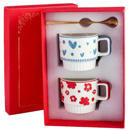 Tazza creativa in ceramica retrò personalizzata, coppia di caffè e latte, scatola doppia rossa + blu
