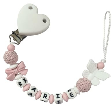 Baby Geschenk Kette mit Namen Mädchen personalisiert rosa weiß
