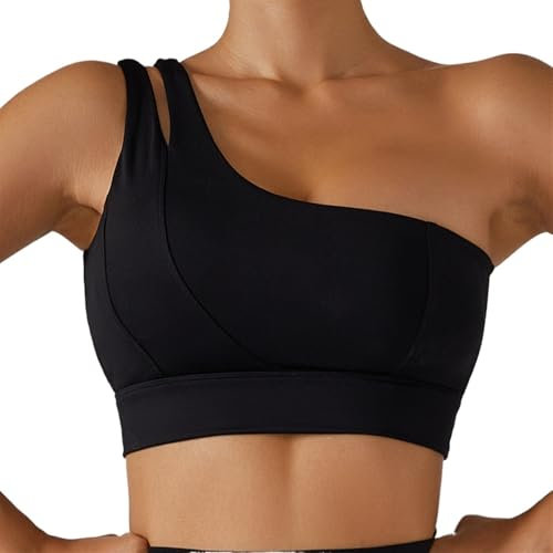 YGSGJSP Yoga Shirt Sport-BH, hochelastisch, bequem, One-Shoulder-Yoga-BH, Damen, Fitness, Fitnessstudio, Top, Lauftraining, Unterwäsche, Push-Up-Tops, sexy Yoga-Weste(Advanced Black,S)