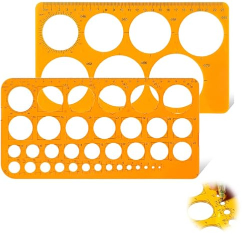 Kryzulax 2 Pezzi Disegno Righelli Modelli di Misura,Stencil Geometrico Disegno Righelli,Cerchio Modelli Di Geometrico in Plastica,per Disegno Scuola Ufficio Edilizia(Arancione Trasparente)