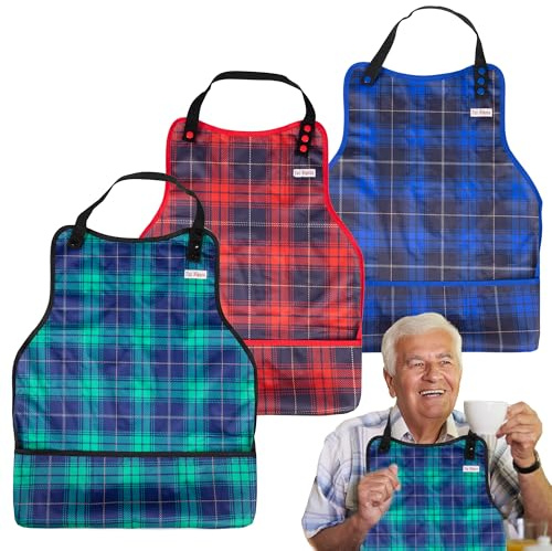 3 Pack Adult Bibs for Men, Washable Clothing Protector with Crumb Catcher, Eating Cloth for Elderly Seniors and Disabled Adjustable Waterproof Large Feeding Adult Bib