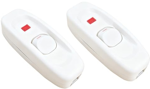 Powice 2X Zwischenschalter mit Rot Kontrollleuchte,10A Schnurschalter,Schalter 230v,Kabelschalter,Geeignet für 2 Adrige Netzkabel und Kleingeräte oder Leuchten Kippschalter,Weiß