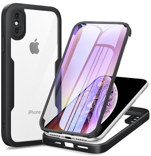 Phoona 360 degrés Coque pour iPhone X/iPhone XS avec Protection d'écran, Silicone Antichoc Anti-Rayures Intégrale Étui Housse pour iPhone X/iPhone XS, Noir