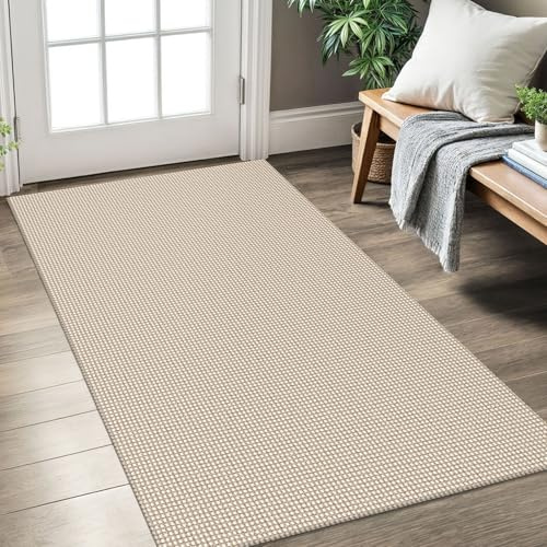 KOZYFLY Rugs for Entryway 3x5 ft Washable Area Rug Non Slip Rubber Backed Entry Rug Woven Indoor Door Mat Cotton Kitchen Rugs Floor Carpet for Entryway, Foyer, Backdoor, Ivory/Khaki