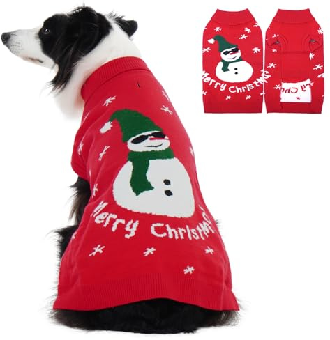 Hjumarayan Hundepullover Weihnachten - Warmer Winter Weihnachtspullover, Dicken Pullover Hund Grosse, Weihnachtspulli mit Geschirr Öffnung für Hündin Golden Retriever, Rot XXL