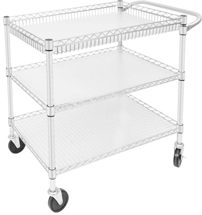Loobiiny Servierwagen 3 Etagen,Edelstahl KüChenwagen Mit Bremsen Rollen,Transportwagen Teewagen Speisewagen Rollwagen 76 * 46 * 82.6cm