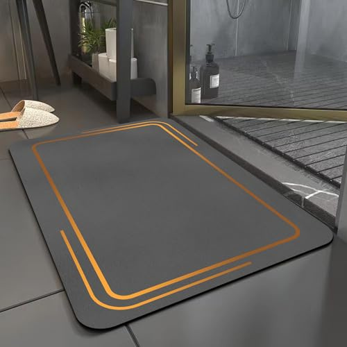 DJHUHN Bath Mat 60 * 40cm Quick Dry Bathroom Mat Non Slip Floor Mats Absorbent Magic Mat Kitchen Washable Carpet Toilet Anti Mould Shower Mats Grey