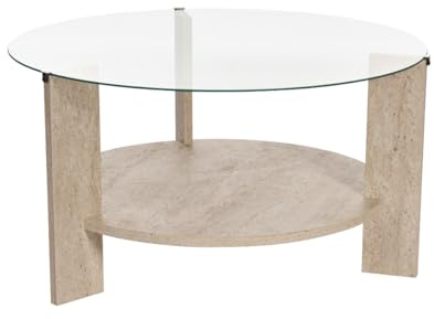Calicosy – Table Basse 2 Plateaux avec Plateau Verre Trempé Transparent – Piètement Bois Mélaminé PEFC – 75x75x40 Cm – Épaisseur 18 Mm – Design Élégant Et Durable – Modèle Clara